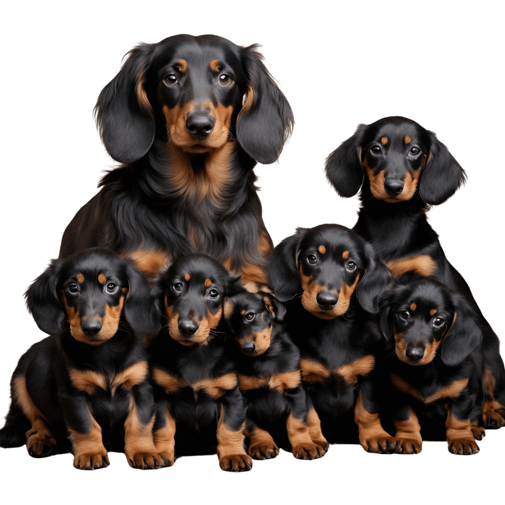 AI foto van Familie honden. Black and Tan Standaard langhaar