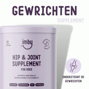 Imby Hip & Joint supplement ondersteunt de gezondheid van de gewrichten van de hond en verhoogt de mobiliteit en flexibiliteit. Het zorgt voor een aanzienlijke verbetering van de vitaliteit en versterkt de gewrichten.