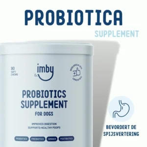 Imby - Probiotics Supplement voor honden - 270g Het Imby Probiotica supplement is perfect voor honden met een gevoelige maag. Het verbetert de spijsvertering van de hond, ondersteunt een gezonde stoelgang en verhoogt de algehele immuniteit.