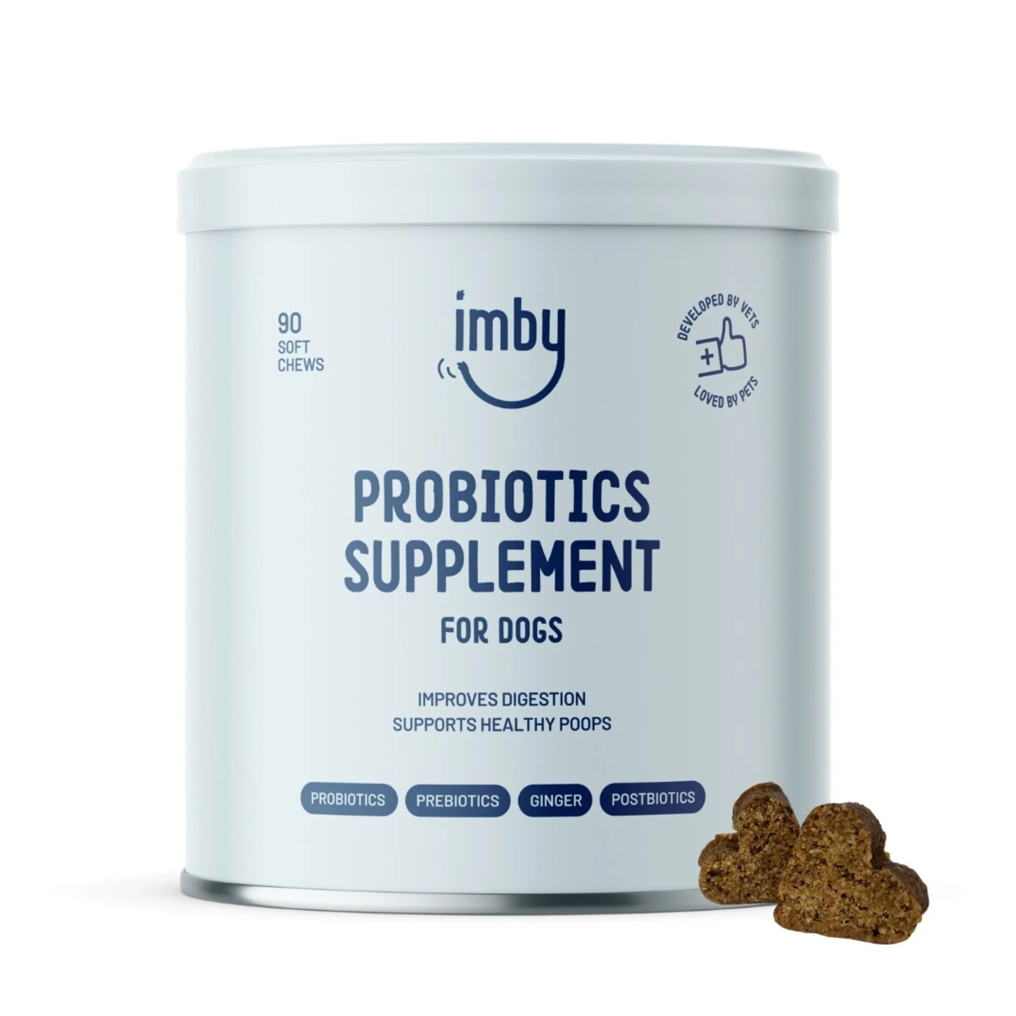 Imby - Probiotics Supplement voor honden - 270g Het Imby Probiotica supplement is perfect voor honden met een gevoelige maag. Het verbetert de spijsvertering van de hond, ondersteunt een gezonde stoelgang en verhoogt de algehele immuniteit.