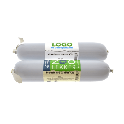 Een rol natuurlijke, gestoomde houdbare worst voor de hond met de smaak [Kip / Rund / Lam / Paard / Hert / Pens]. Een gezonde, graanvrije hondenworst, af te halen bij Hondenvoer en meer in Apeldoorn.