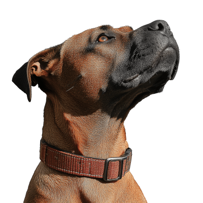 foto van een bruine hond met een halsband